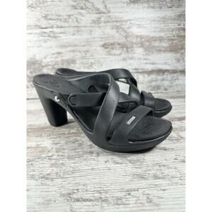 Women's Crocs Cyprus IV Black Strappy Open Toe Heel Sandals Sz 8 EUC!